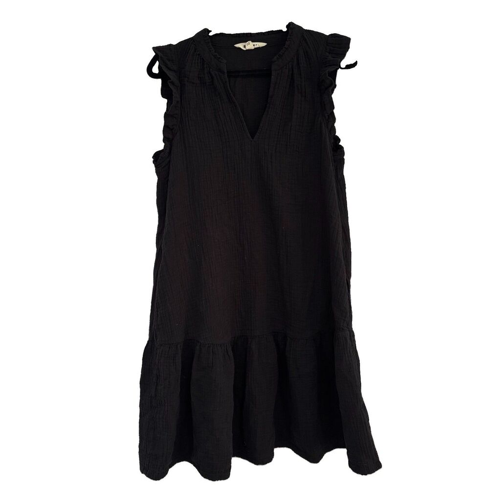 Boden Dress Womens Size 8 Black Muslin Crinkle Gauze Sleeveless Short